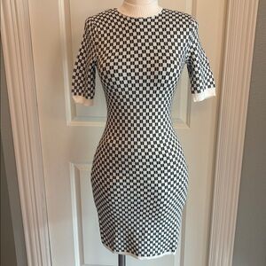 Mock-Neck Patterned Mini Sweater Dress